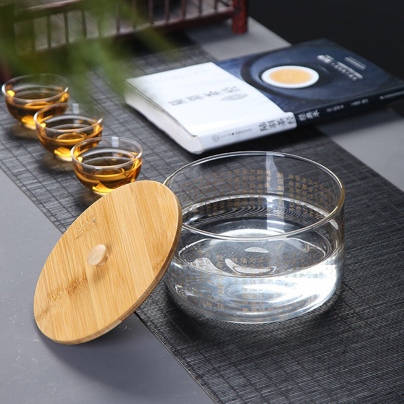 Heart Sutra Engraved Glass Tea Infuser with Lid - Perfect for Loose Leaf Tea Brewing & Meditation