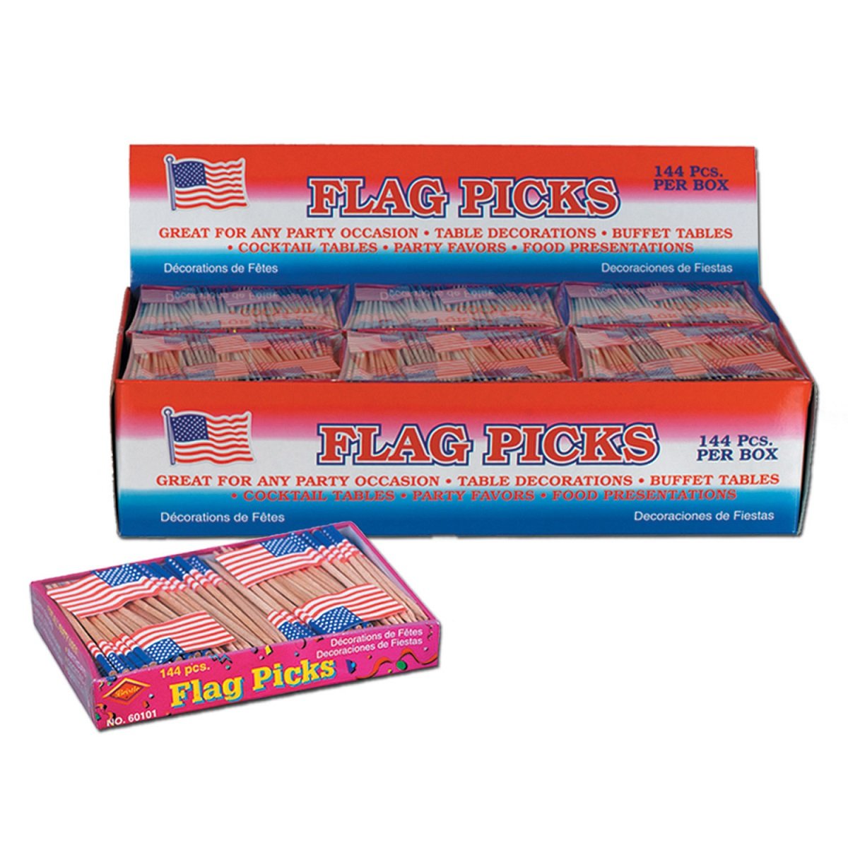 24-Pack Patriotic US Flag Party Picks - Red & Blue 2.5