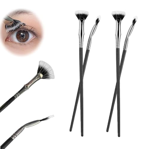2024 New Folding Angle Scalloped Lash Brush Set - 4PC Angled Fan Shaped Mascara & Eyebrow Makeup Brushes for Upper & Lower Lashes - Perfect for Professional Makeup, Eyelash Extensions & Daily Beauty Routine