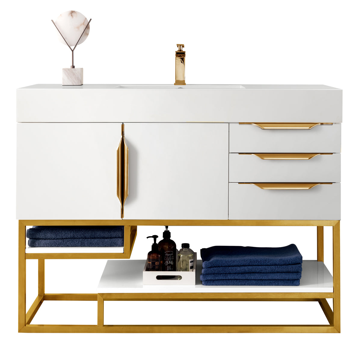 Columbia 48 Inch Single Bathroom Vanity in Glossy White with Radiant Gold Accents - Perfect for Modern Master Bathrooms & Powder Rooms