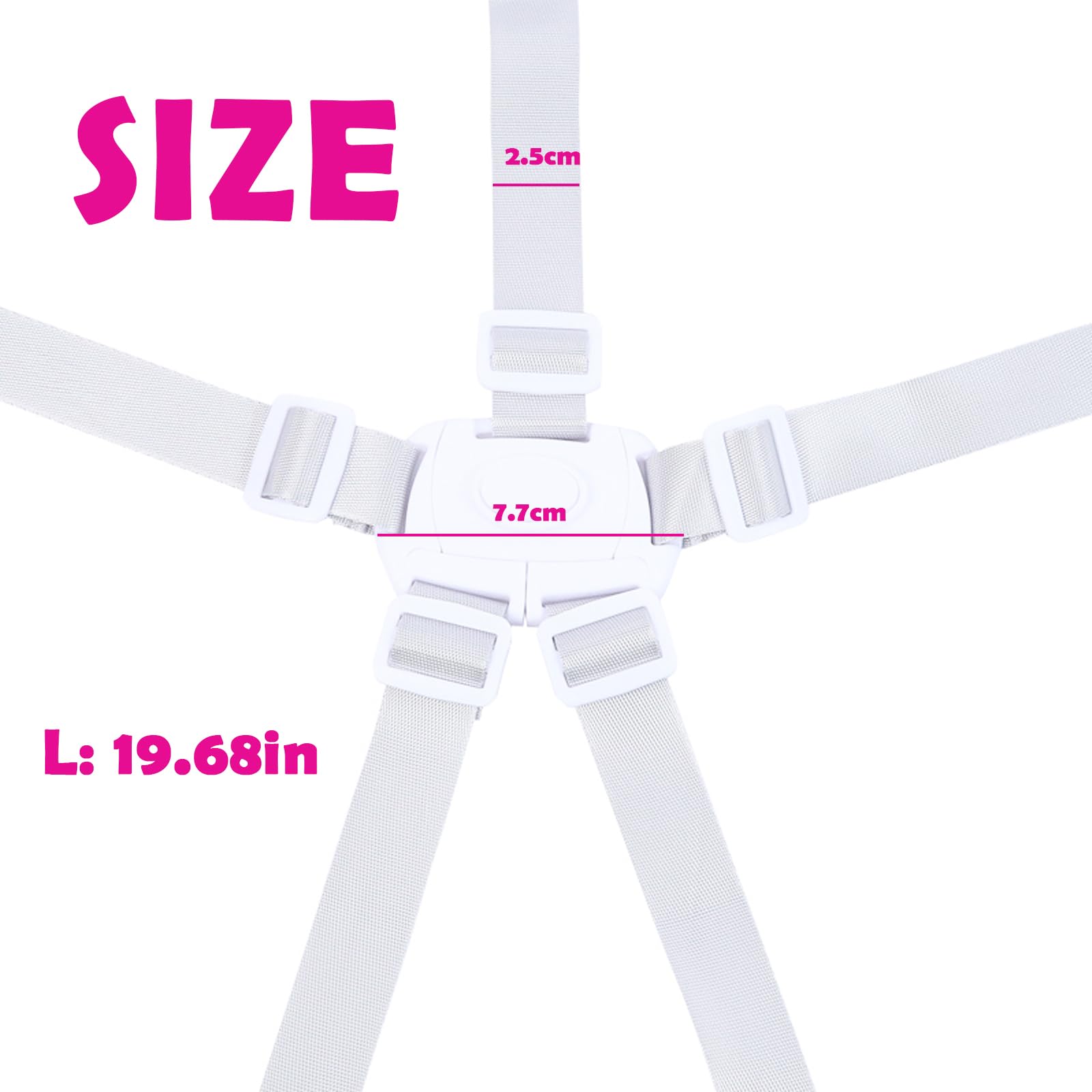 5-Point Safety Harness for Baby Stroller, Adjustable High Chair Strap - Child Car Seat Belt with Shoulder Straps (White) | Secure Infant Protection for Pushchair, Pram & Shopping Cart