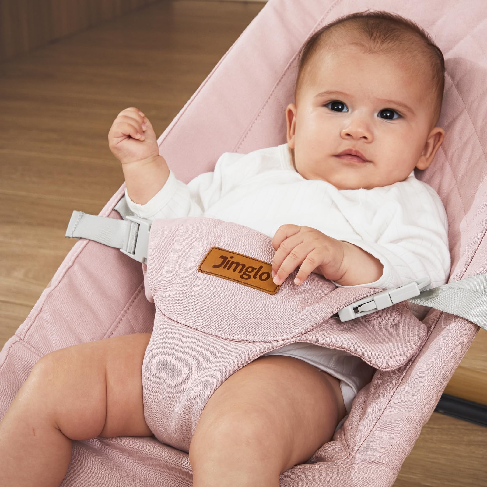 Foldable Baby Bouncer Seat - Adjustable Height Infant Bouncer with Soft Cotton Cover (Pink) | Portable & Lightweight for Home, Travel & Outdoor Use