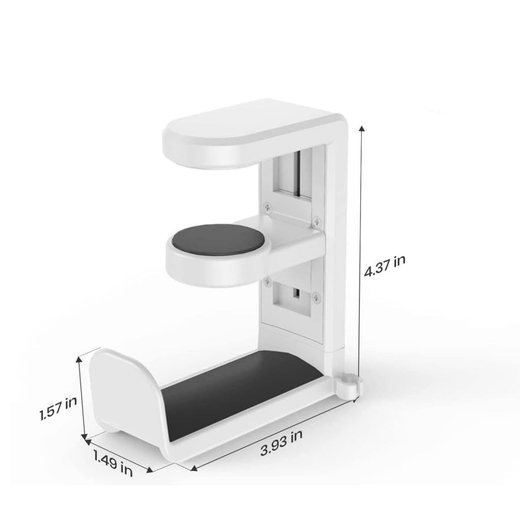 Balikha Under Desk Headphone Stand - Rotating Arm Clamp Mount with Cable Organizer | Universal PC Gaming Headset Holder for Office & Home Workspace (White)