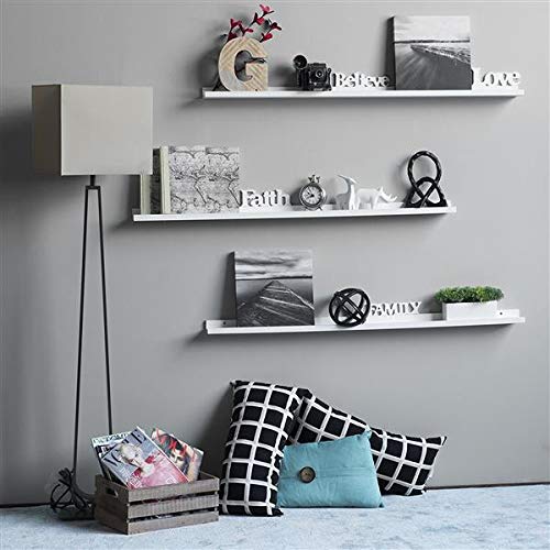 46-Inch Floating Picture Ledge Shelf - Modern Wall Mount Display Shelf for Photos & Artwork - White Denver Design - Perfect for Living Room, Bedroom & Office Decor