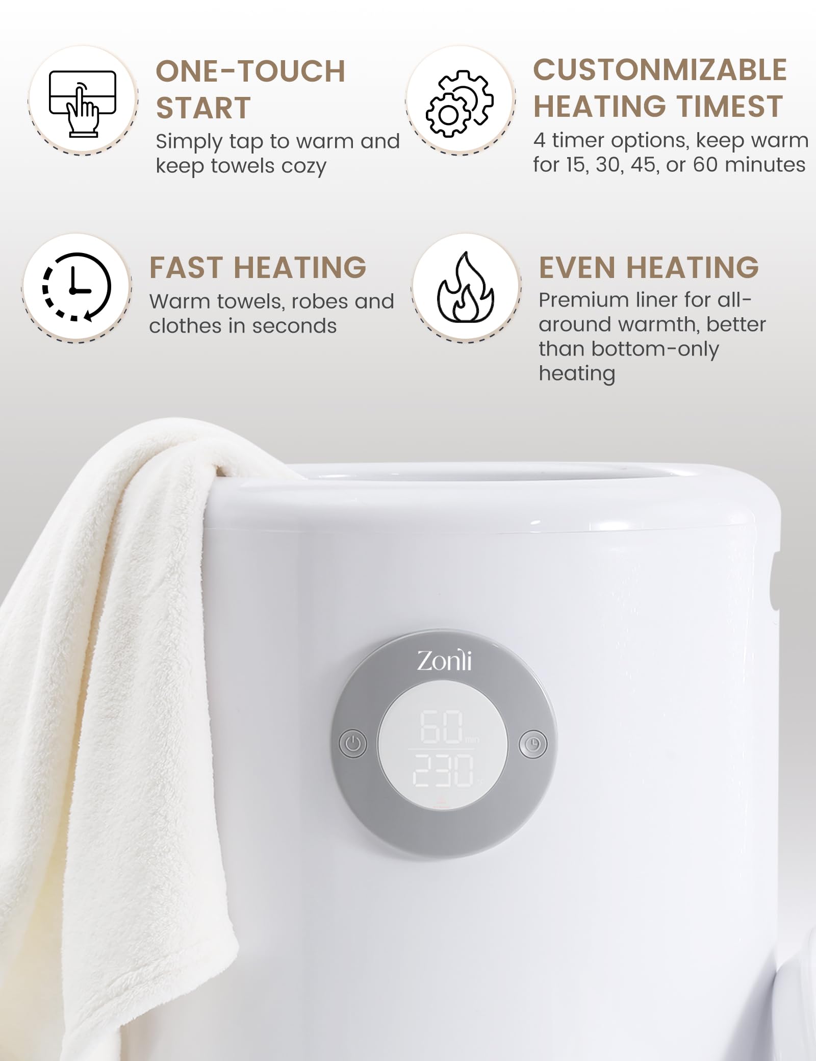 Premium ZonLi Towel Warmer - Large Luxury Heated Towel Warmer Bucket for Bathroom with Auto Shut-Off & Adjustable Timer | Holds 2 Oversized Towels, Blankets & Bathrobes | Includes Scented Discs | Perfect for Spa, Hotel & Home Relaxation