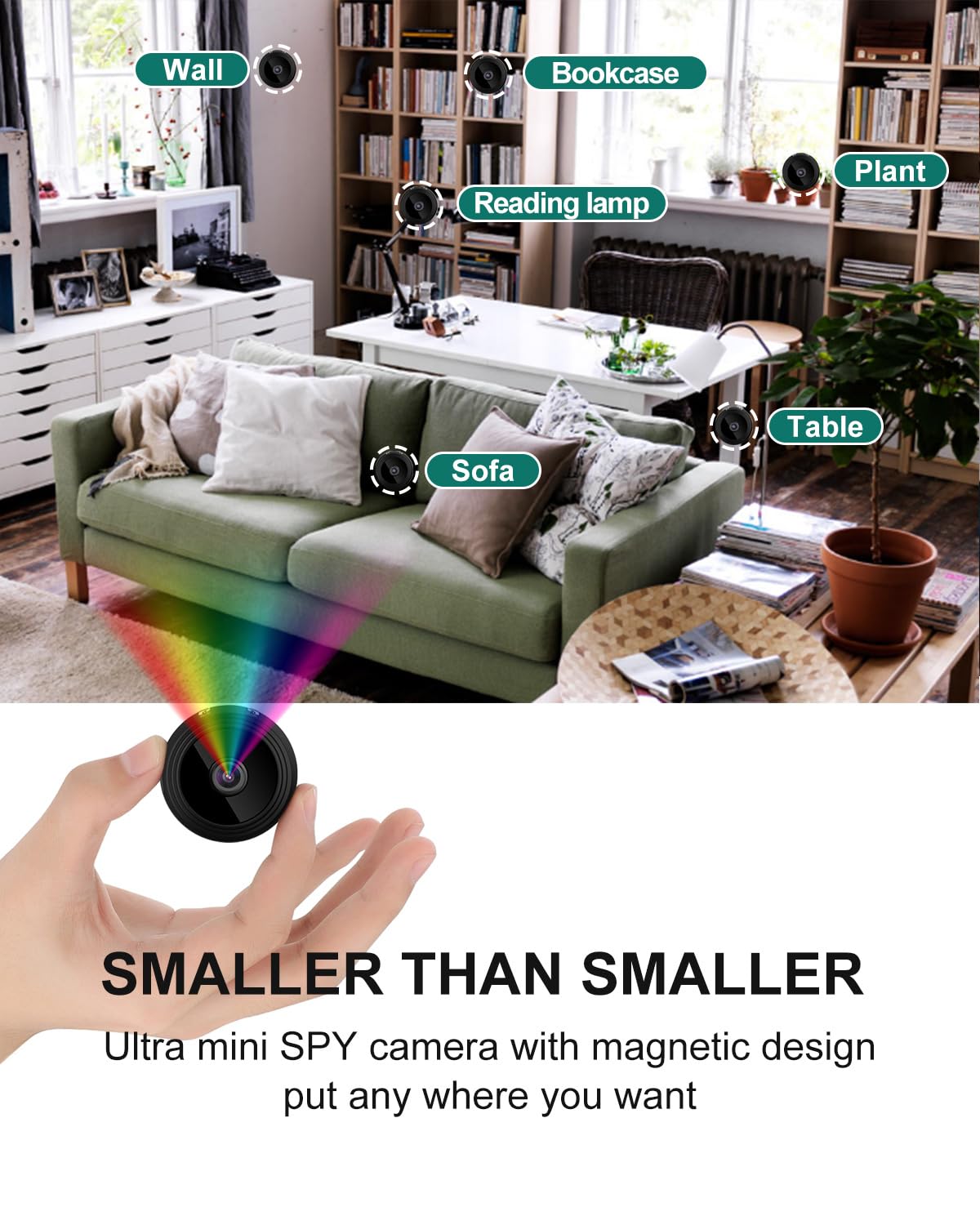1080P WiFi Spy Camera - Wireless Hidden Surveillance Camera with Night Vision, Motion Detection & 2-Way Talk | Mini Nanny Cam for Home Security, Indoor/Outdoor Use | Monitor Kids, Pets & Property Remotely via Smartphone App