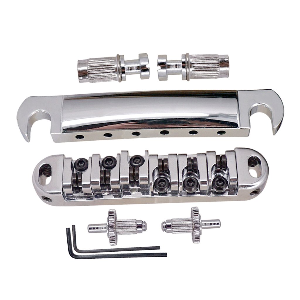 Premium Roller Saddle Bridge & Tailpiece Set for Electric Guitar - Chrome Plated Hardware Replacement Parts - Perfect for Upgrades & DIY Guitar Projects
