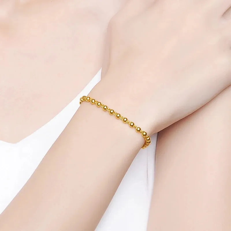 24K Pure Gold Bracelet 999 Solid Gold Bangle for Women - Elegant Smooth Beads Trendy Classic Fine Jewelry Gift for Birthday, Anniversary & Special Occasions