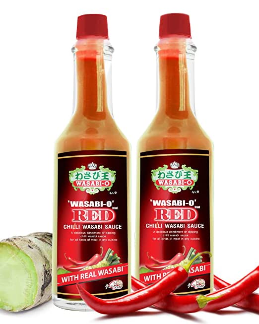 Authentic Wasabi & Red Chili Hot Sauce - Gluten-Free, Vegan Japanese Spicy Sauce for Sushi, Steak & Seafood - 55g Bottle (Pack of 2) - Perfect for Sushi Nights, BBQ Parties & Asian Cuisine