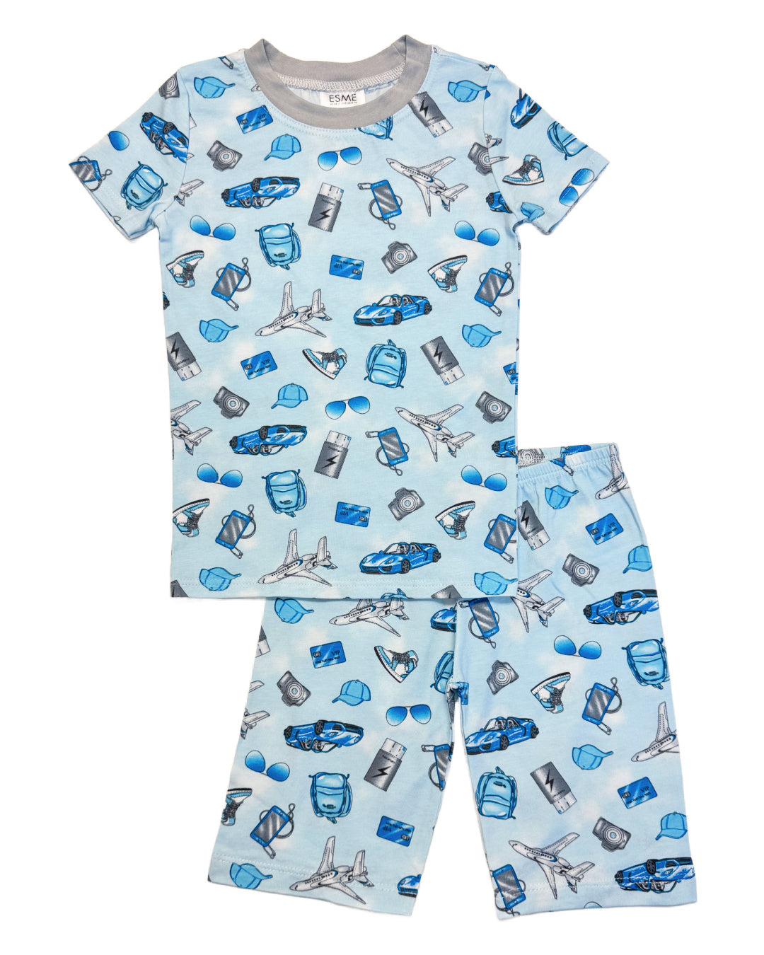 Blue Jetset Short Sleeve Top & Shorts Set - Stylish Summer Outfit for Women | Perfect for Travel, Beach, and Casual Wear