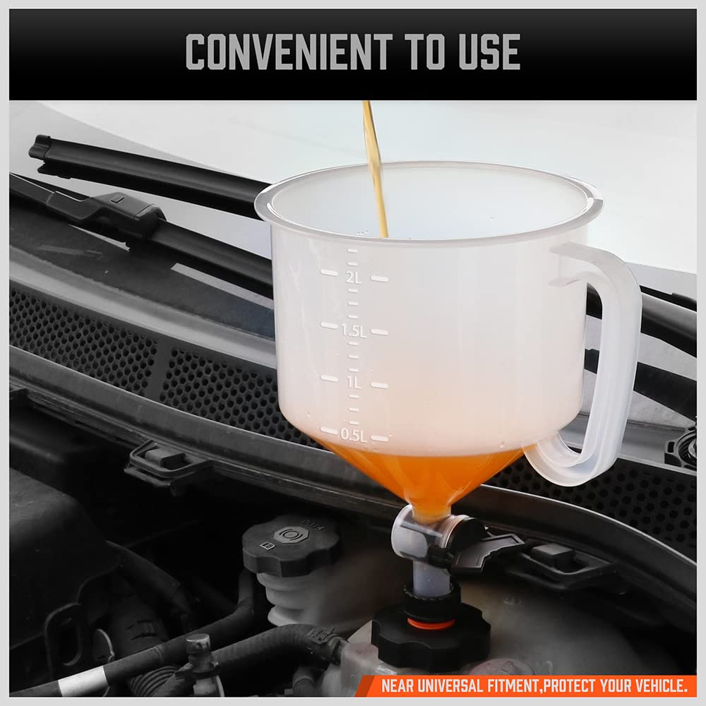 HORUSDY No-Spill Coolant Funnel Kit with Adapters - Universal Fit Spill Proof Funnel Bleeder for Car, Truck & SUV - Perfect for DIY Coolant Flush & Radiator Maintenance