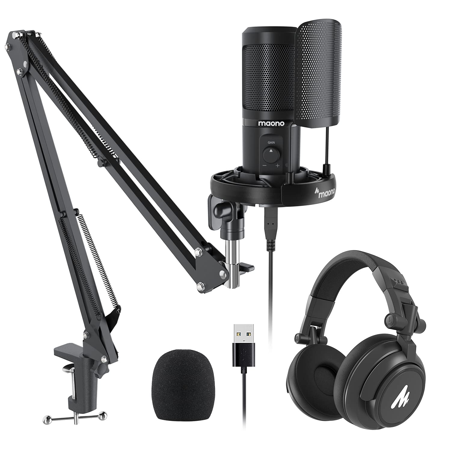 MAONO PM461S USB Microphone Kit with MH601 Headphones - Professional Condenser Mic for Podcasting, Gaming, Streaming & Recording - Compatible with PC, Laptop & Desktop - Perfect for Home Studio, YouTube & Twitch Content Creation