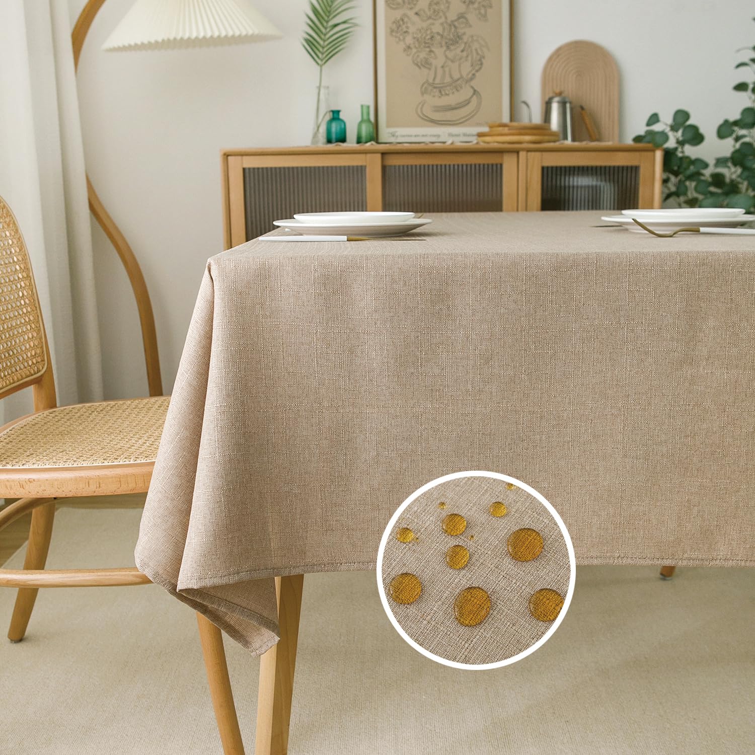Premium 54x54 Inch Linen Tablecloth for Square Tables - Burlap Textured, Water Resistant Farmhouse Style Table Cover for Dining, Kitchen, and Card Games - Perfect for Rustic Weddings, Dinner Parties, and Home Decor