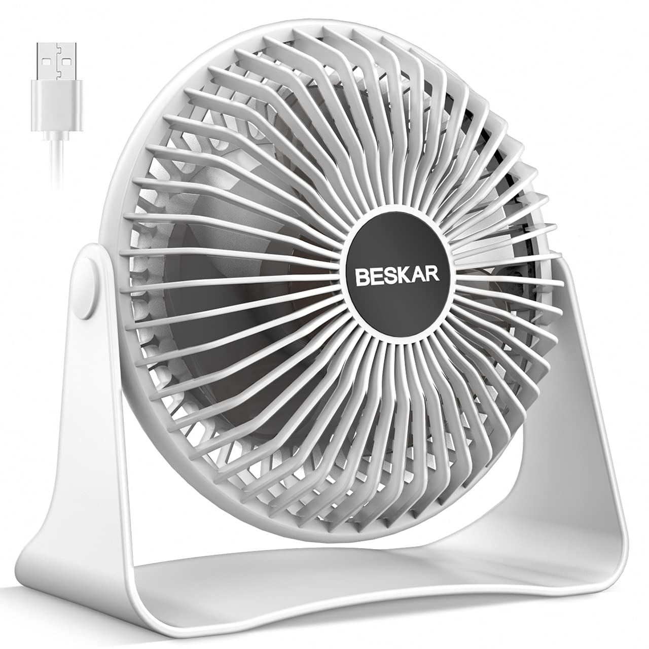 2-Pack Small Desk Fan & Clip-On Fan - Portable USB Mini Fan for Office, Home, Bedroom - Quiet Cooling Fan for Work, Study & Travel - White