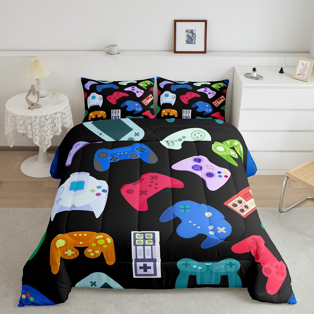 Erosebridal King Boys Gaming Bedding Set - Colorful Comforter for Toddler Bedrooms