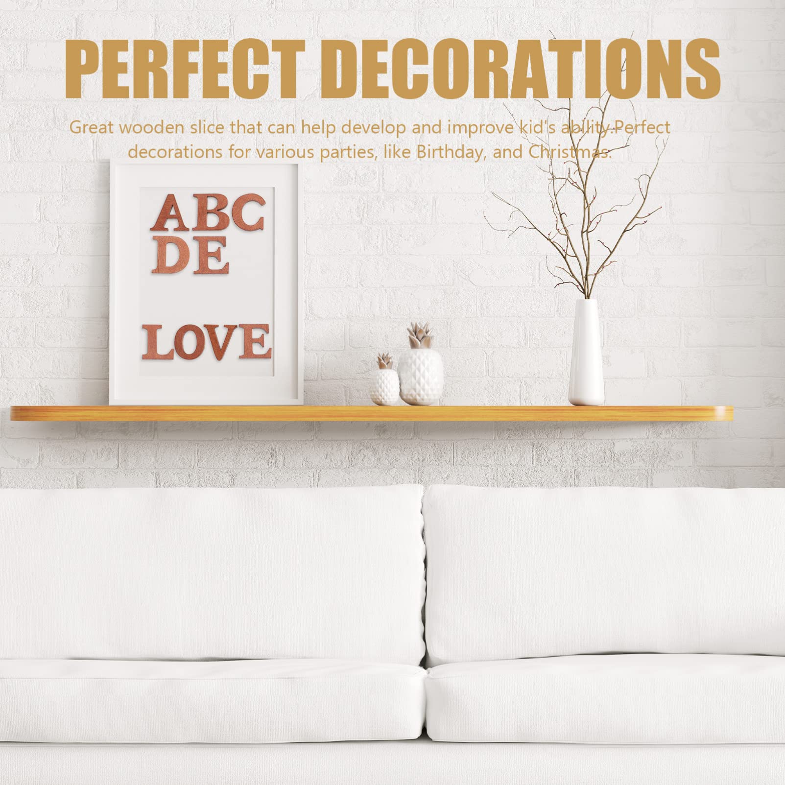 26pcs Brown Wooden Alphabet Letters for DIY Crafts - Wood Slice Art, Home Decor, Wedding, Nursery, Scrapbooking & Party Decoration