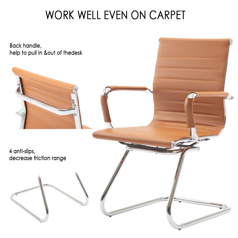 Premium Leather Conference Chairs with Back Support - Heavy Duty Office Guest Chairs Set of 2 (Terracotta) - Perfect for Reception Areas, Meeting Rooms & Executive Offices