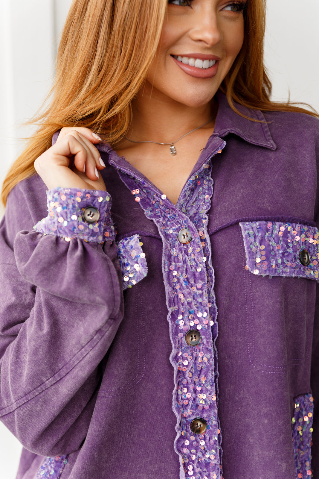 Purple Sequins Shacket for Women - Stylish Sparkly Jacket for Parties, Night Out & Special Occasions