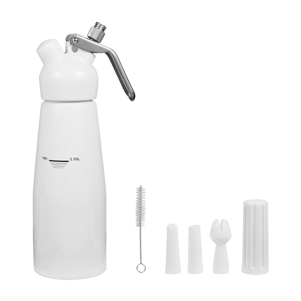 Yinhing 500mL Aluminum Whipped Cream Dispenser - Professional Dessert Cream Butter Whipper with 3 Stainless Steel Nozzles (White) | Perfect for Cake Decorating, Coffee Topping & Dessert Making
