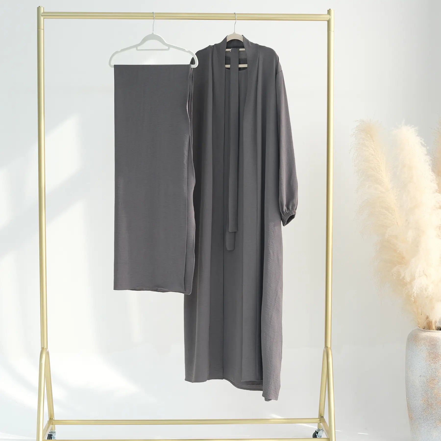 2 Piece Wrinkle-Resistant Fabric Cardigan & Open Abaya Dress Set for Women - Perfect for Prayer, Modest Fashion & Everyday Wear