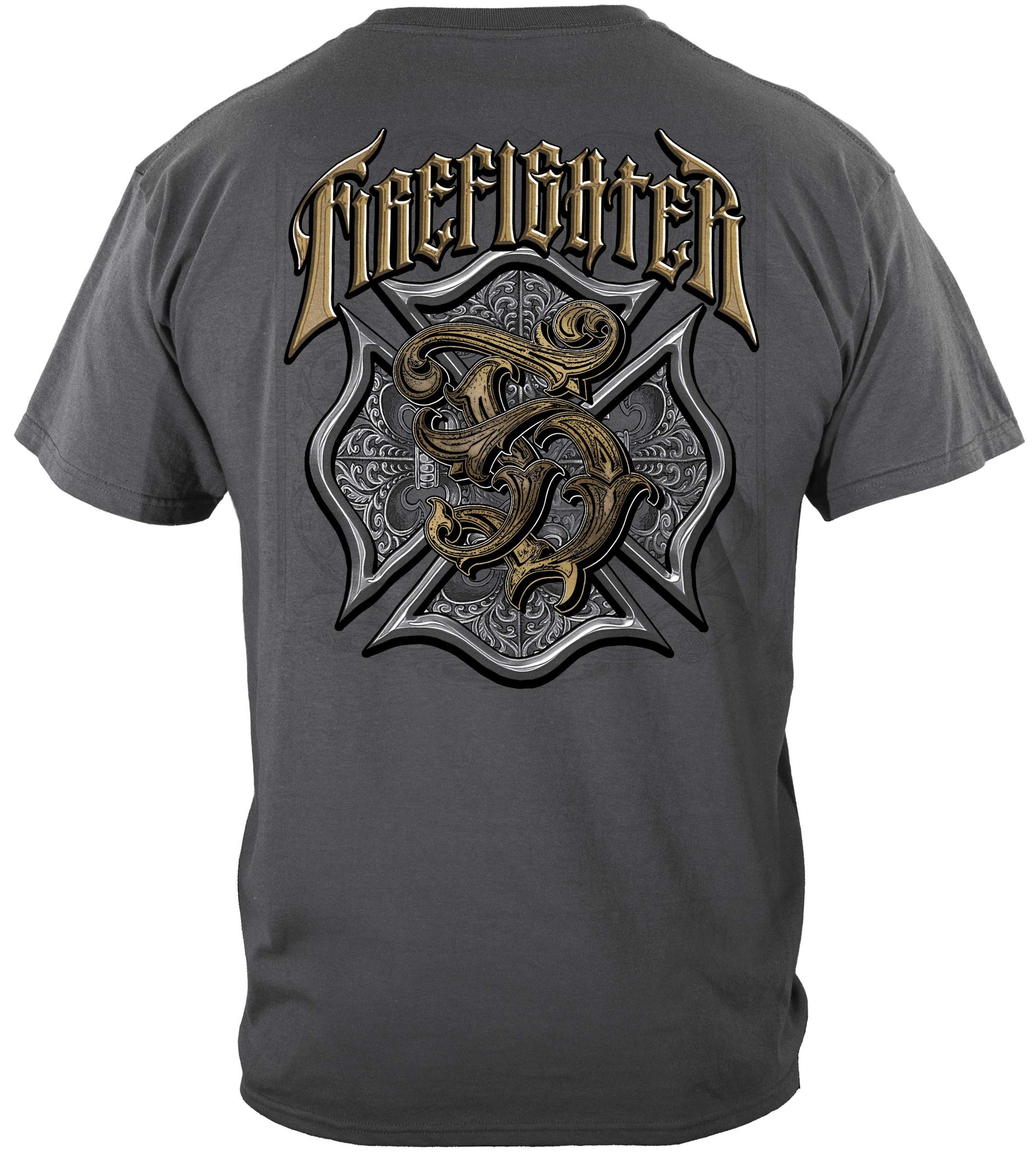 Firefighter T Shirt for Men - Fire Rescue Gold Shield Design FF2086 - First Responder Gifts & EMS Apparel