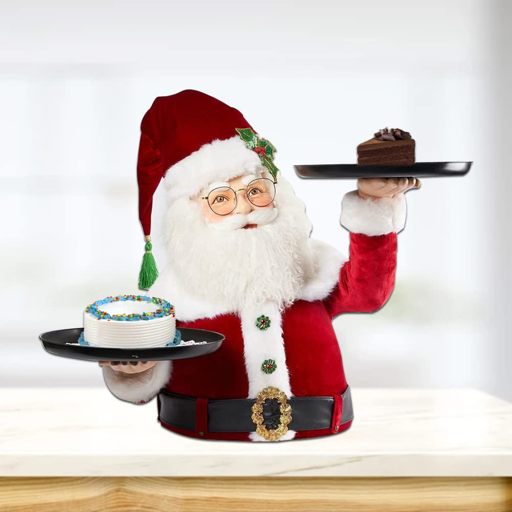 Handpainted Resin Santa Treats Holder with Plates - Christmas Snowman Candy Display Stand for Holiday Decor, Party Serving & Festive Home Decoration (13 Inches)