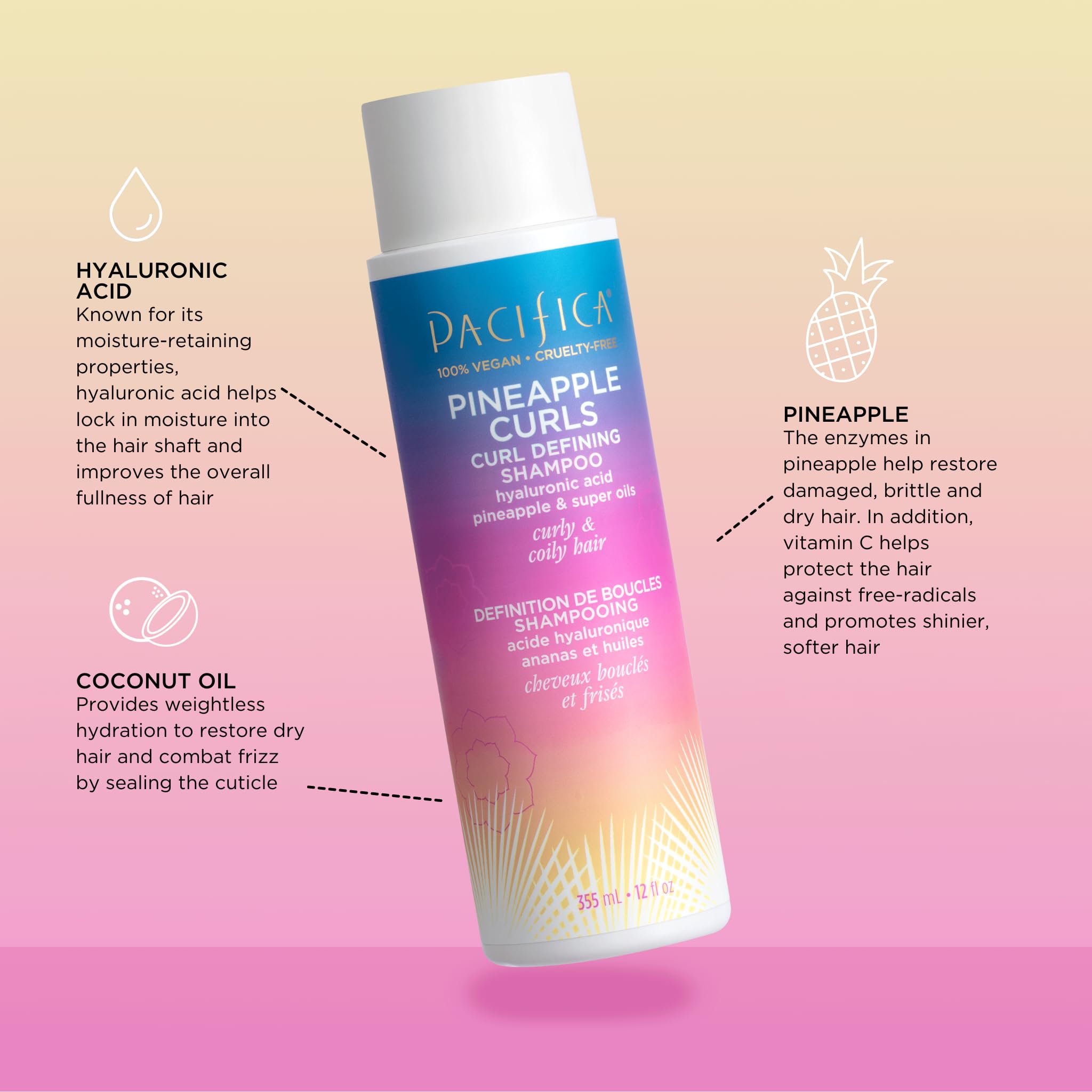 **Pacifica Pineapple Curls Shampoo & Conditioner Set – Sulfate-Free Vegan Hair Care for Curly & Coily Hair | Enhances Bounce, Reduces Frizz | Clean Beauty, Cruelty-Free & Dermatologist Tested | Perfect for Daily Curl Definition & Hydration**