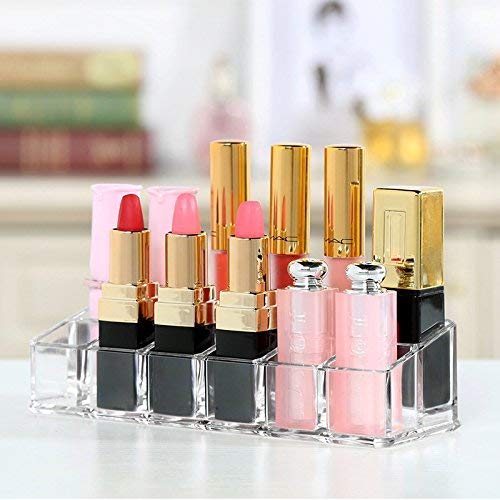 Nirvisha 12-Slot Clear Acrylic Lipstick Organizer - Transparent Cosmetic Storage Box for Makeup Vanity, Bathroom & Travel Organization