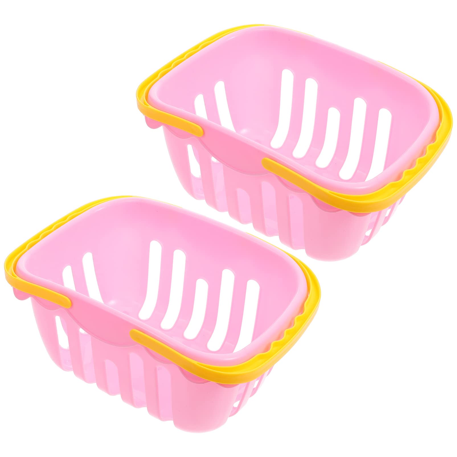 2-Piece Kids Pretend Play Kitchen Basket Set - Plastic Fruit & Vegetable Storage Bins, Candy Organizer for Toddlers, Fun Role Play Toy in Pink - Perfect for Play Kitchen, Birthday Gifts & Preschool Learning Activities