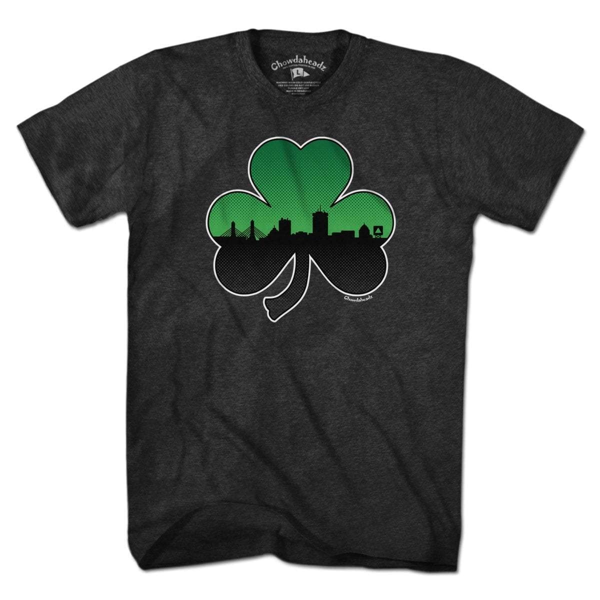 Chowdaheadz Boston Shamrock Skyline Vintage T-Shirt - Soft Unisex Cotton Blend Tee for St. Patrick's Day & Casual Wear