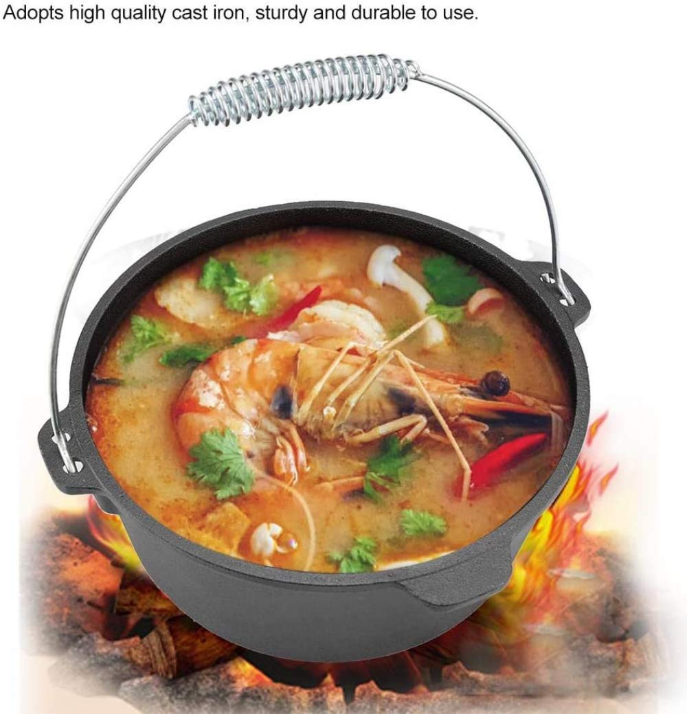 25cm Non-Stick Dutch Oven with Lid & Hook - Cast Iron Camping Cookware for Outdoor BBQ, Camping & Backpacking - Perfect for Stews, Baking & Open-Fire Cooking