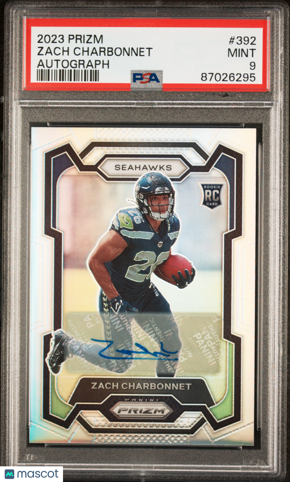 2023 Panini Prizm Zach Charbonnet Rookie Autograph PSA 9 Graded Football Card #392 - Perfect for Collectors, Sports Memorabilia & Investment