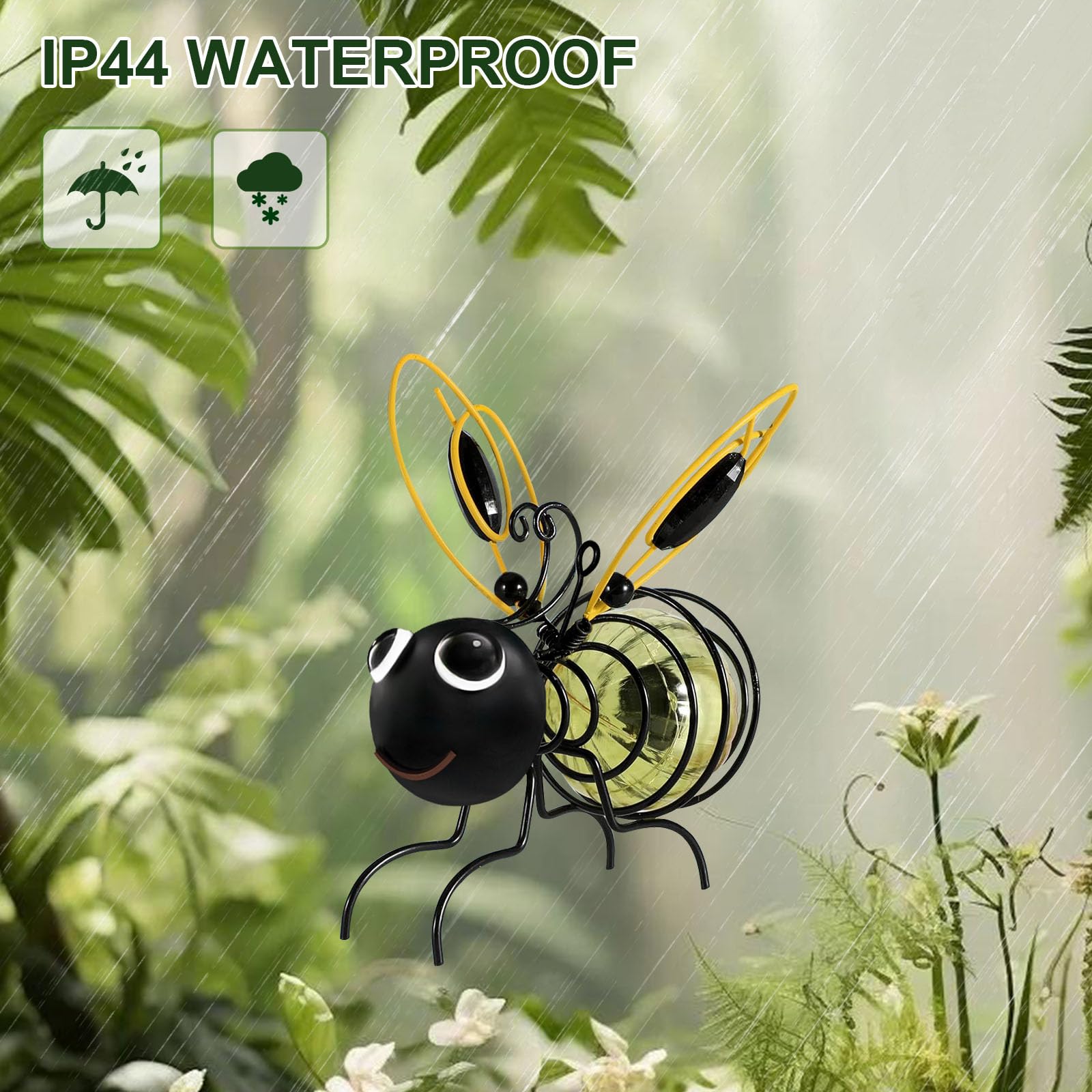 EVOLUX Solar Hanging Bee Garden Lights - Outdoor Solar-Powered LED Decor for Patio, Balcony, Yard - Waterproof & Weatherproof - Perfect for Housewarming Gifts, Garden Parties & Nighttime Ambiance (2 Pack)