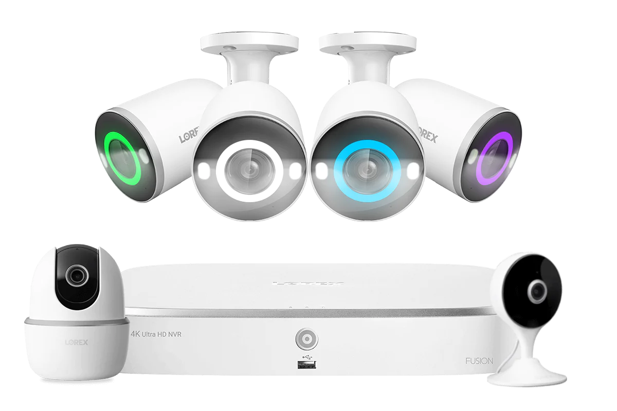 Lorex Fusion 4K 16-Channel Security Camera System (8 Wired + 8 WiFi) with 2TB NVR, 4 Smart Security Lighting Bullet Cameras, 2K Pan-Tilt Camera & Indoor WiFi Camera – Home & Business Surveillance Solution