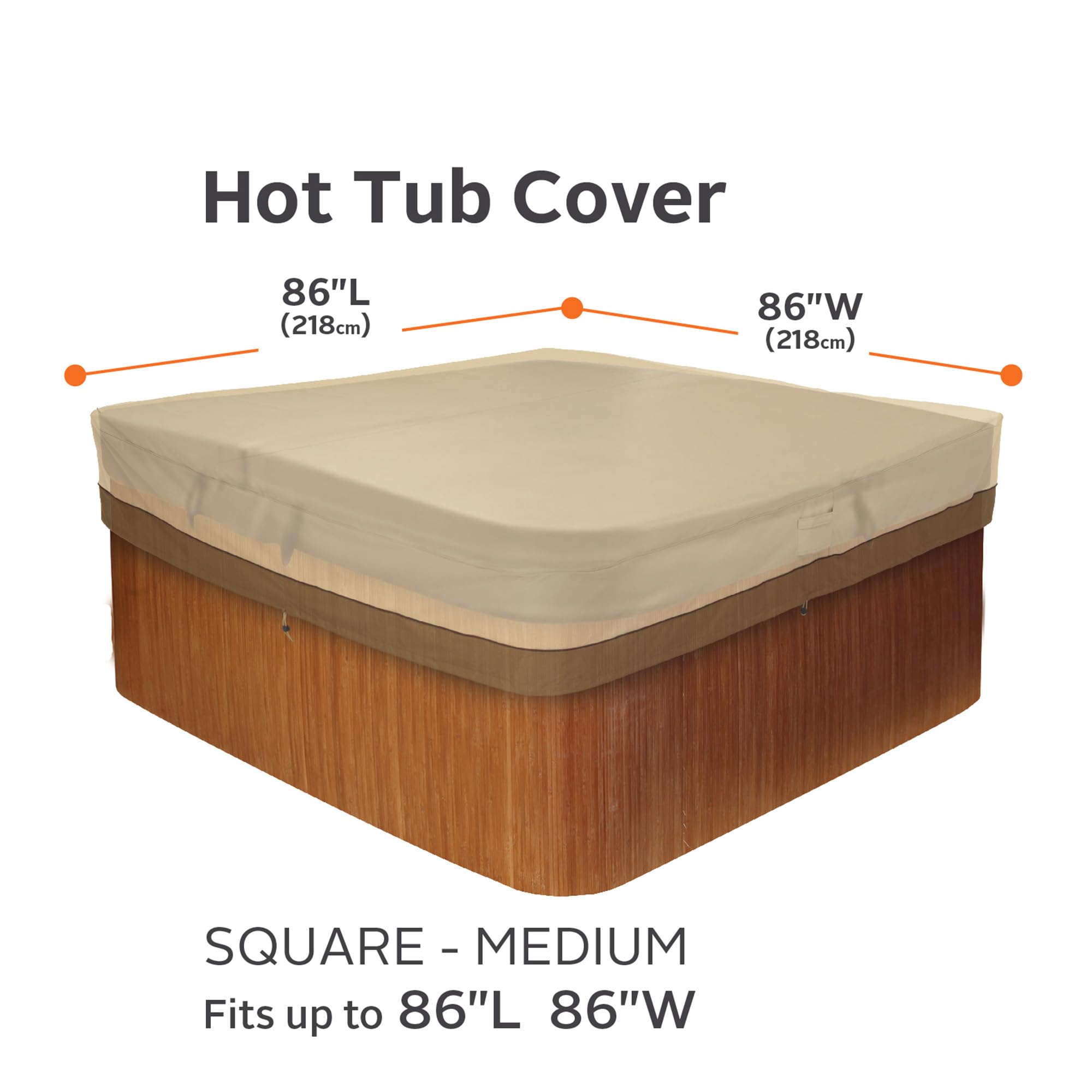 Classic Accessories Veranda 86 Inch Square Hot Tub Cover - Water-Resistant, Durable Outdoor Spa Cover for Hot Tubs & Jacuzzis - Perfect for Patio, Deck, and Backyard Protection