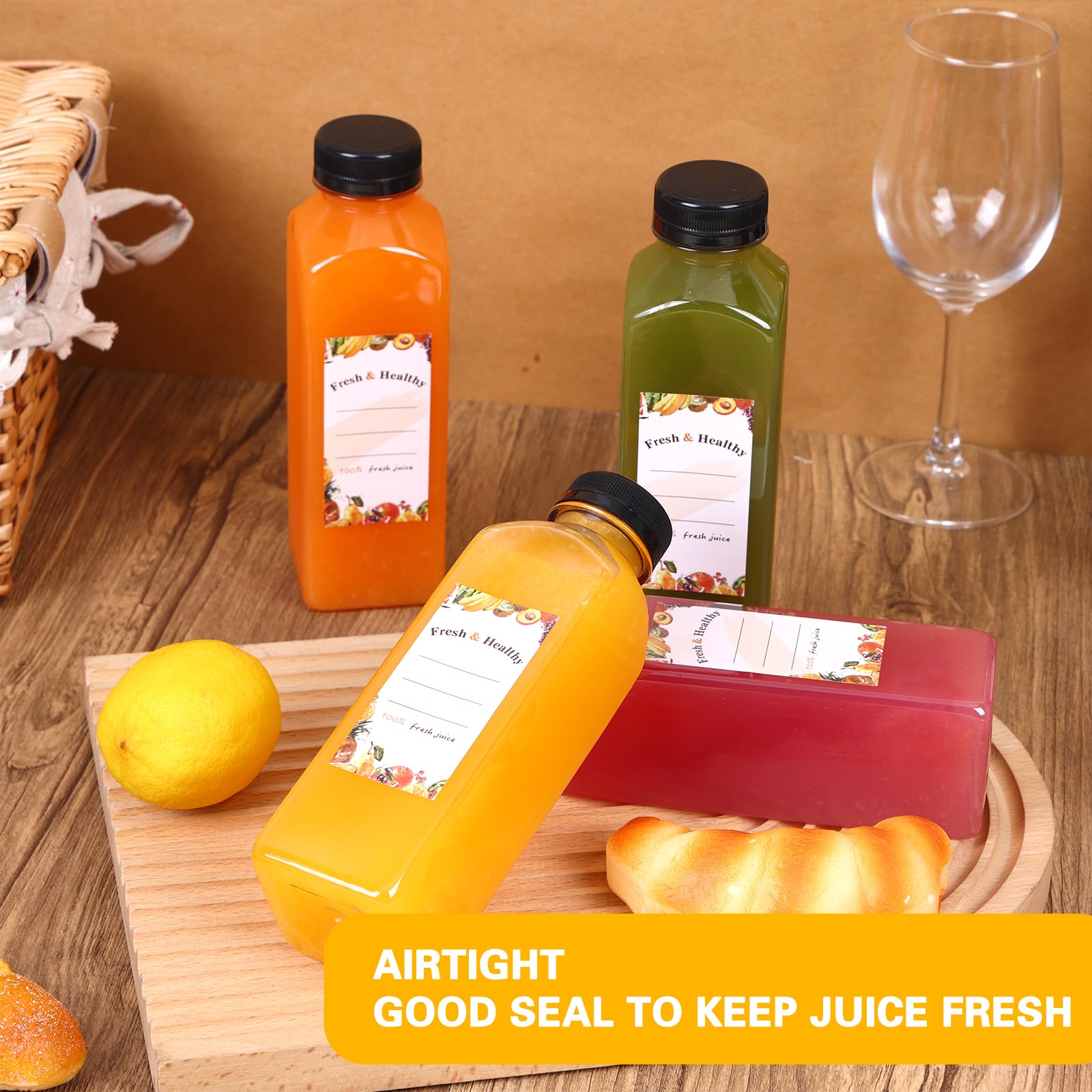 Moretoes 160pcs 16oz Clear Plastic Juice Bottles with Caps - Reusable Empty Bottles for Smoothies, Cold Brew, Iced Tea & Beverages - Includes Brush Funnel & Labels - Perfect for Home, Cafe, Juice Bar & Meal Prep
