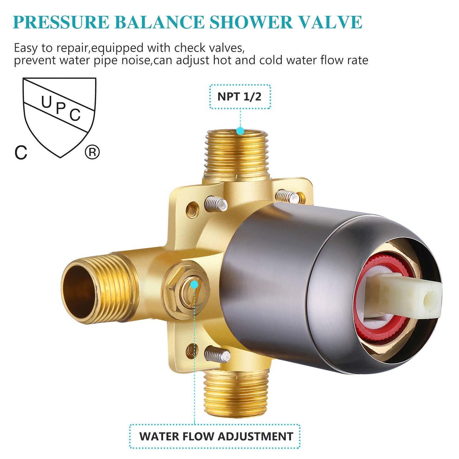 Gabrylly Single-Function Tub and Shower Faucet Set - 6 Inch Rain Shower Head with Pressure Balance Valve, Diverter & Trim Kit in Brushed Nickel Finish - Perfect for Bathroom Renovation and Spa-Like Shower Experience
