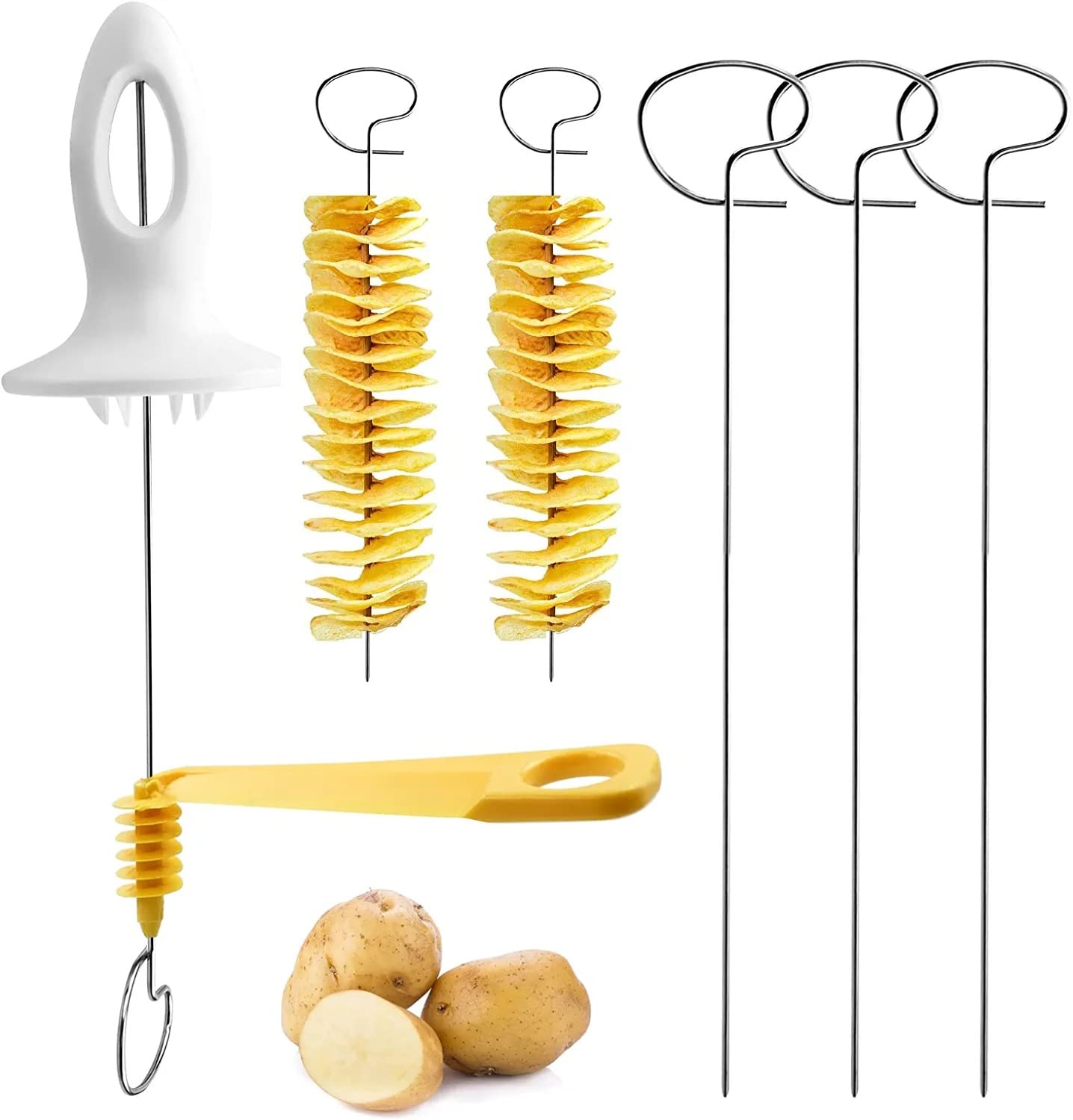 SEREBRUM Tornado Spiral Potato Cutter - Manual Vegetable Slicer for Sweet Potato, Zucchini & Carrot - 4 Stainless Steel Blades - Perfect for Making Chips, Curly Fries & Healthy Snacks at Home