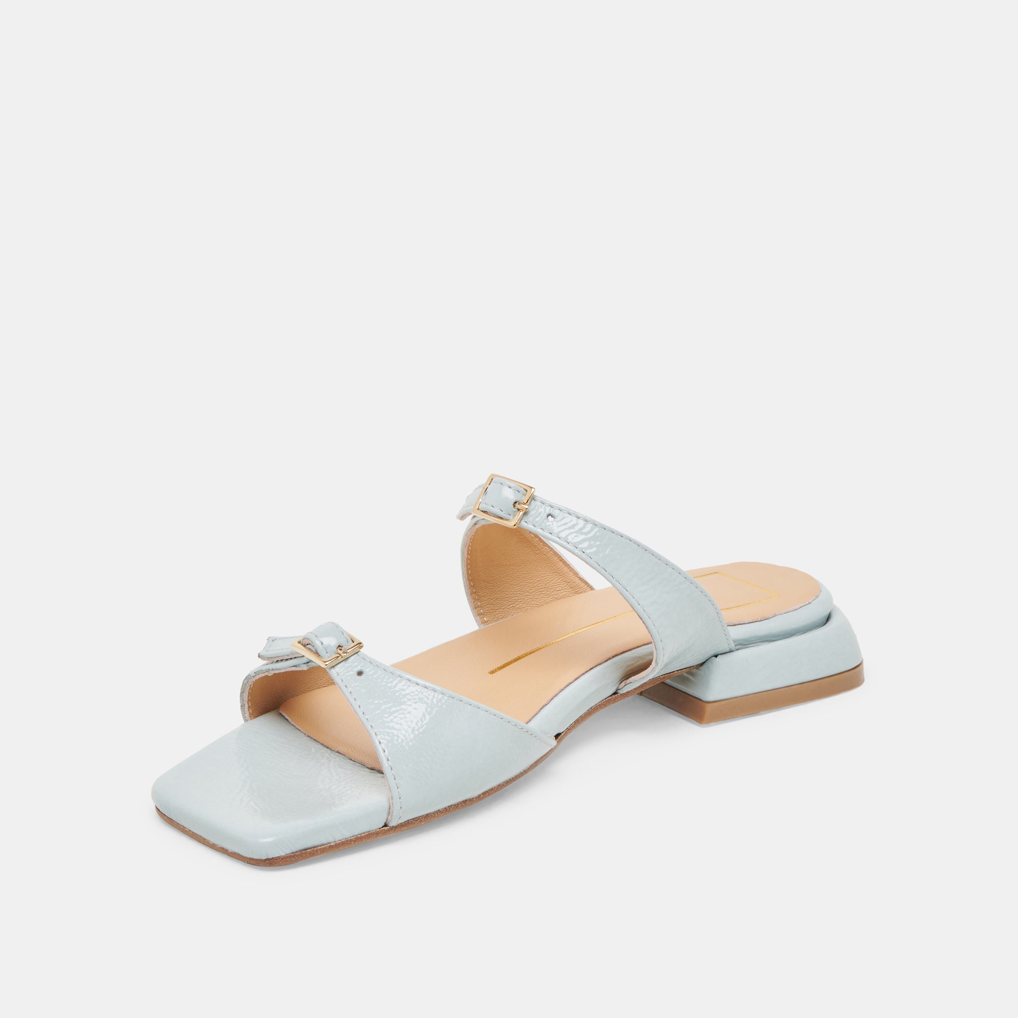 Lavern Sandals for Women - Ice Blue Crinkle Patent Leather Summer Sandals - Comfortable Casual & Beach Footwear for Outdoor Activities