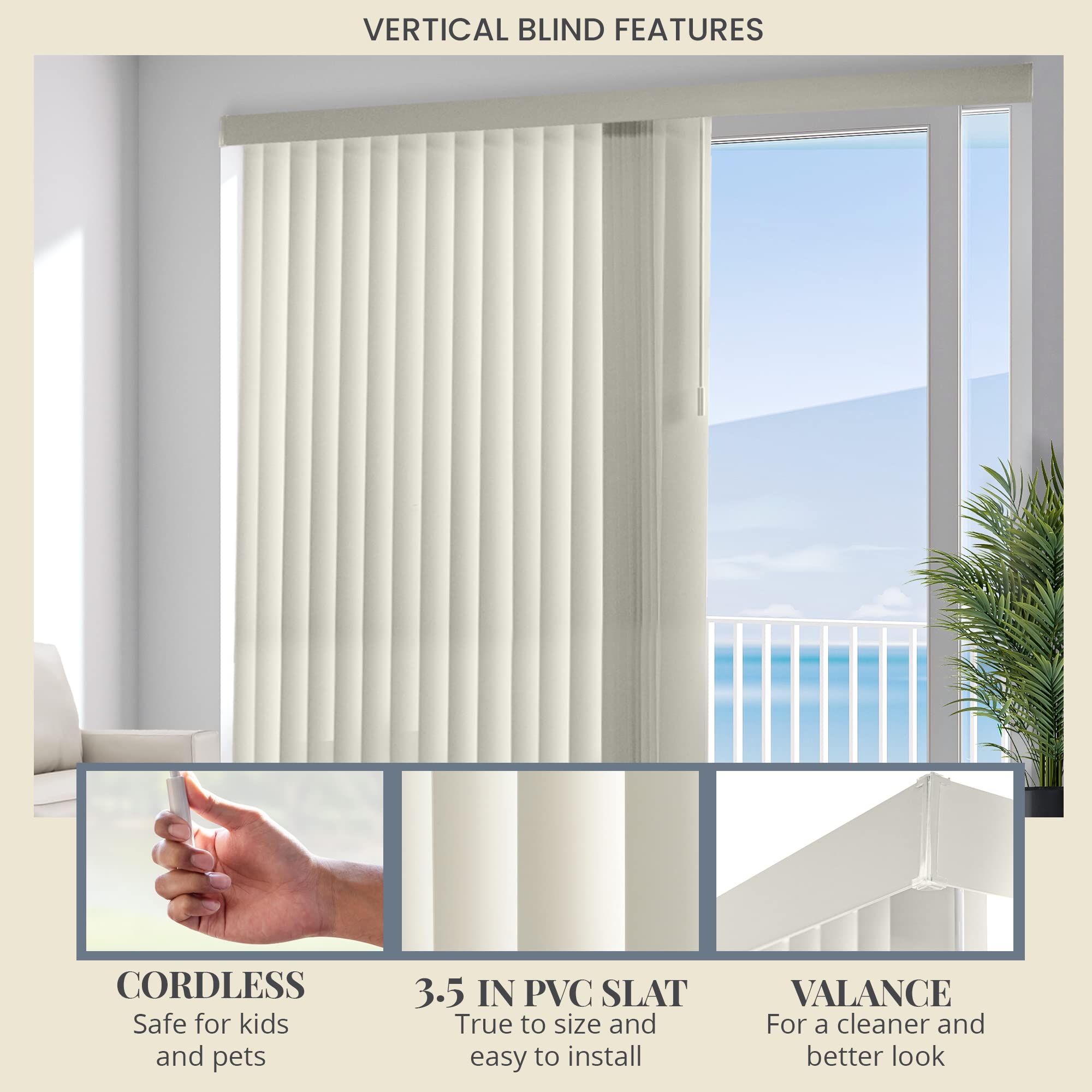 CHICOLOGY Vertical Blinds for Sliding Doors - Blackout Window Shades in Oxford Alabaster (Vinyl) 78