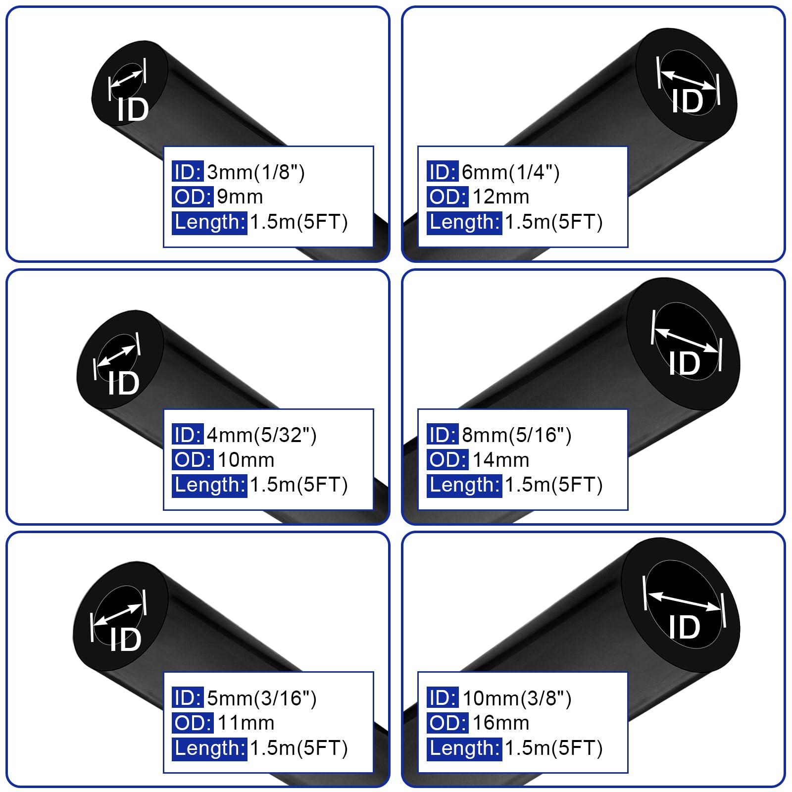 High Performance Automotive Silicone Vacuum Hose Kit - 6PCS 5FT Tubing (1/8