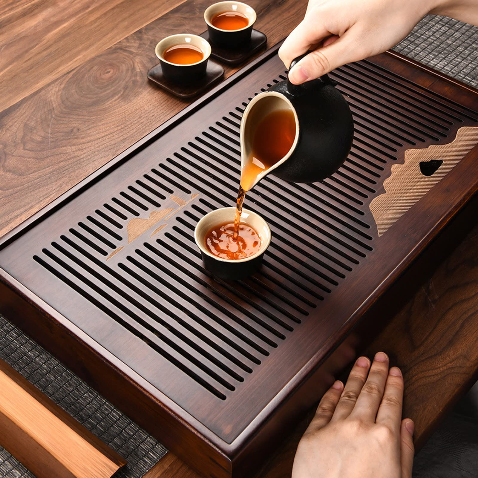 Premium Bamboo Tea Tray - Chinese Kung Fu Water Storage Tea Serving Tray with Detachable Structure (30cm/38cm/48cm) | Elegant Home & Office Decor for Tea Ceremony, Zen Meditation & Gift Giving