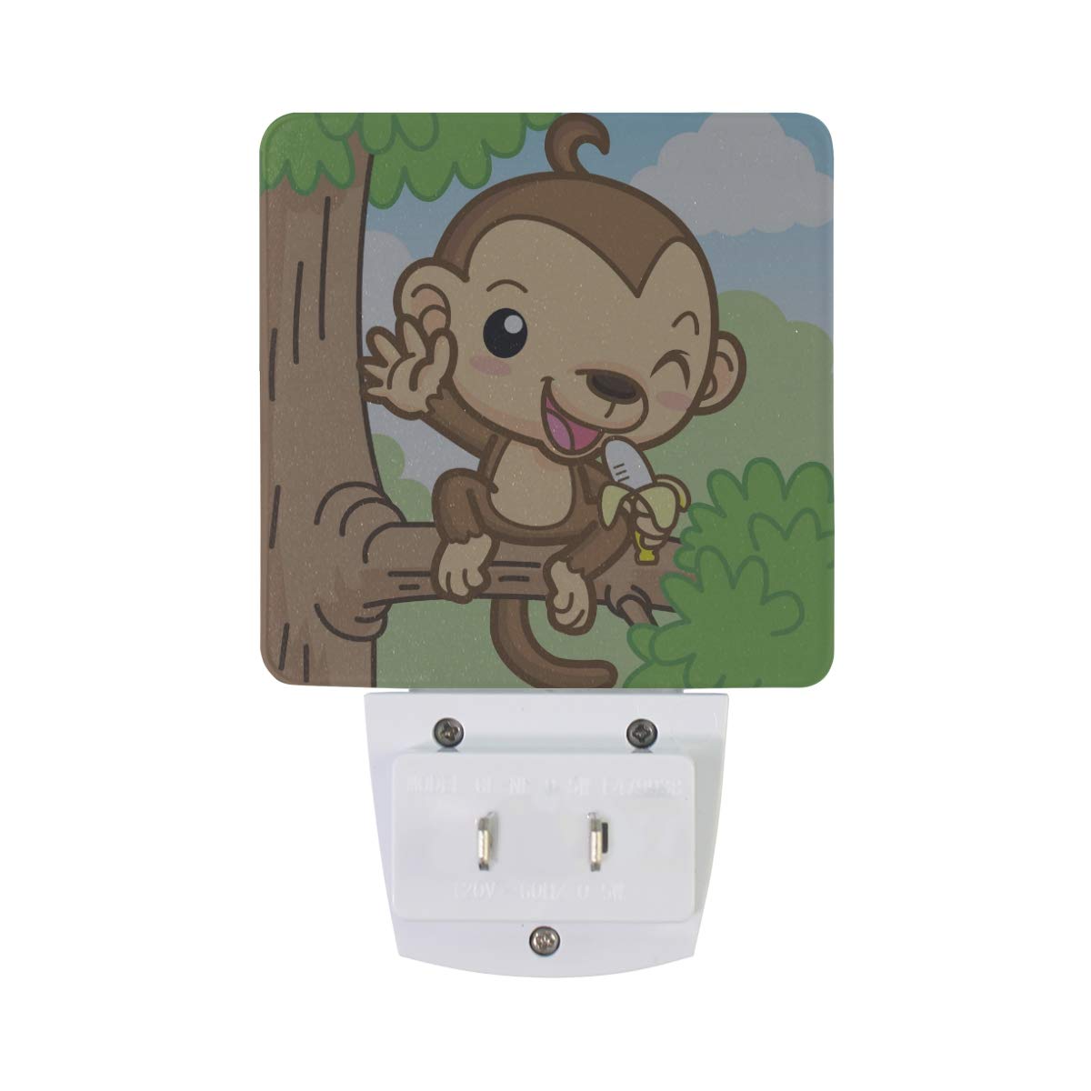 **2 Pack LED Night Light with Auto Sensor - Animal Monkey Banana Tree Plug in Night Lamp for Bedroom, Bathroom, Hallway & Stairways | Dusk to Dawn Lighting for Kids, Nursery & Safe Nighttime Navigation**