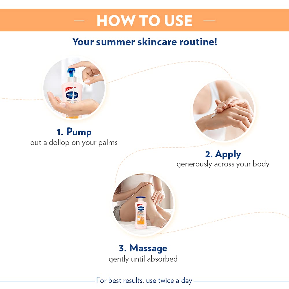 Vaseline Healthy Bright SPF 30 Sun Protection Body Lotion 400ml - Daily Moisturizer for Dry Skin, Non-Greasy Formula for Glowing Skin - Men & Women (2 Pack) | Perfect for Beach, Pool & Outdoor Activities