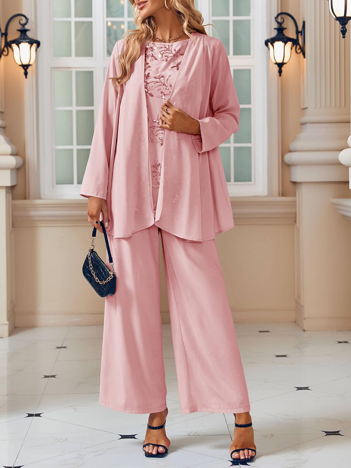 Elegant Women's 3-Piece Lace Pantsuit Set - Mother of the Bride Dressy Outfit for Weddings, Formal Events & Special Occasions
