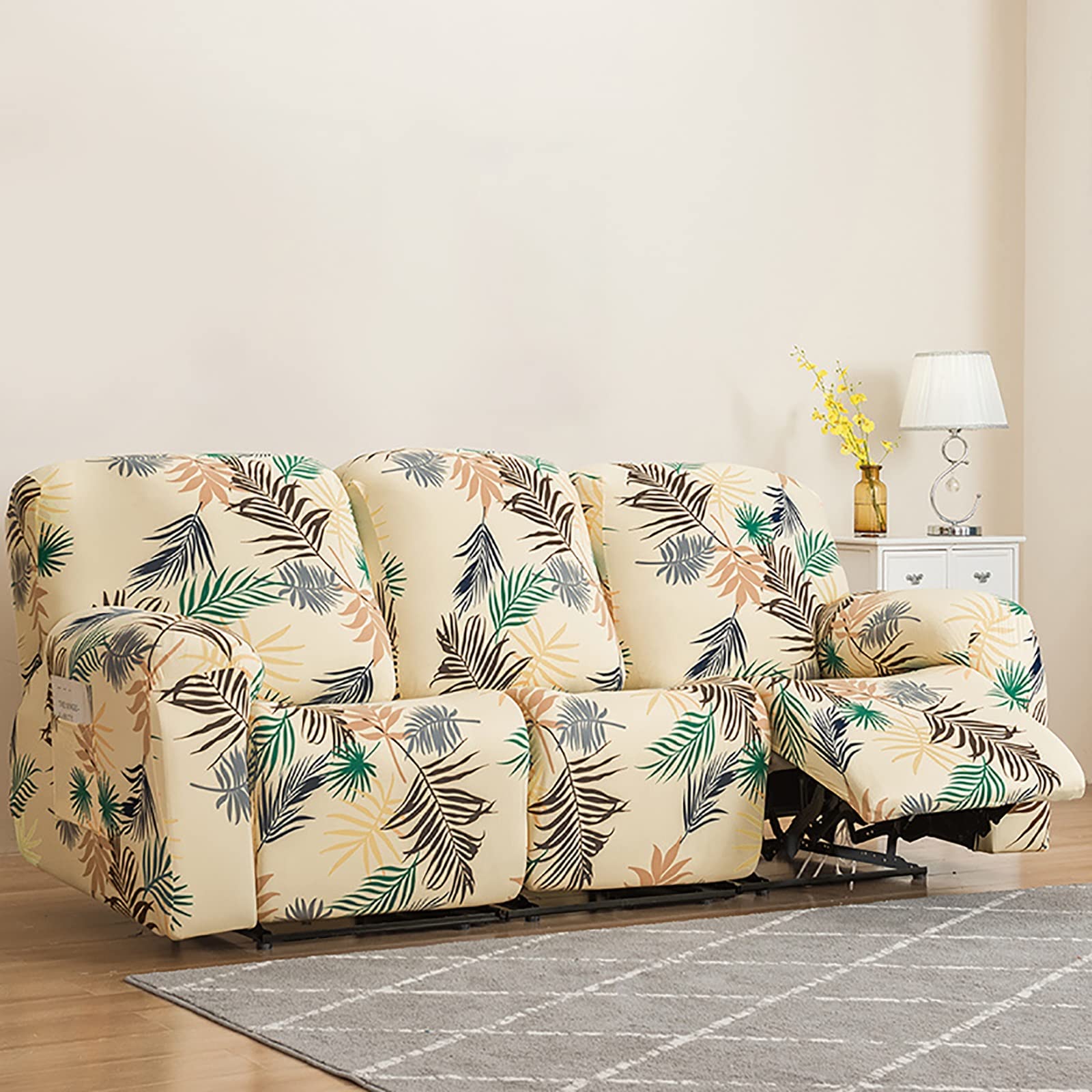 8-Piece Stretch Recliner Sofa Covers for Living Room - Washable Slipcovers for 3-Cushion Reclining Couches with Elastic Bottom (Color D) | Perfect for Home Decor, Pet Protection & Furniture Preservation