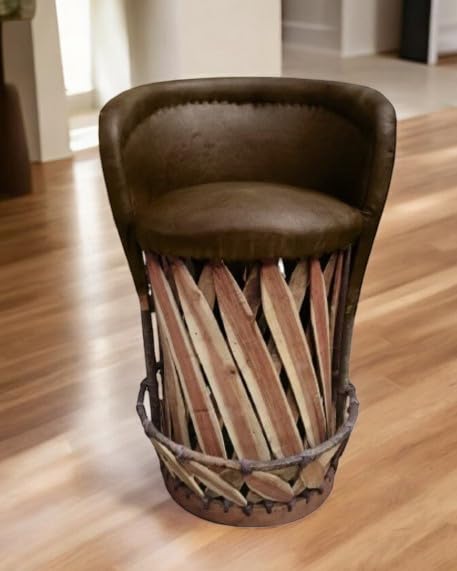 Handmade Mexican Equipal Bar Stool - Traditional Coffee-Colored Artisan Chair for Kitchen, Bar & Restaurant | Durable Hotel Furniture from San José | Perfect for Home Decor, Cafés & Outdoor Dining