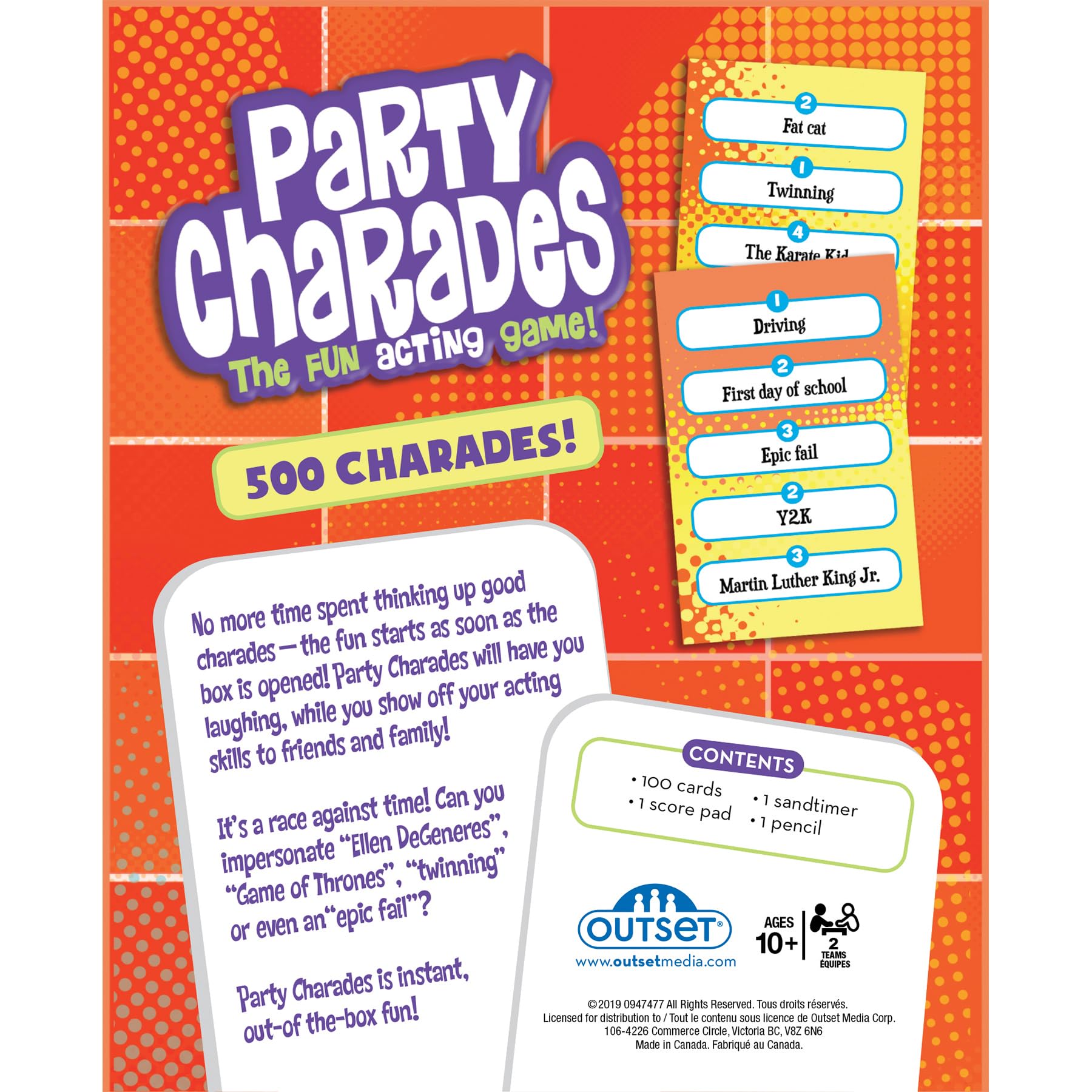 Outset Media Party Charades Game - Family Board Game with 500 Cards & Timer - Fun Group Game Night Activity for Adults & Kids Ages 10+ - Perfect for Birthday Parties, Family Gatherings & Holiday Celebrations - Amazon Exclusive