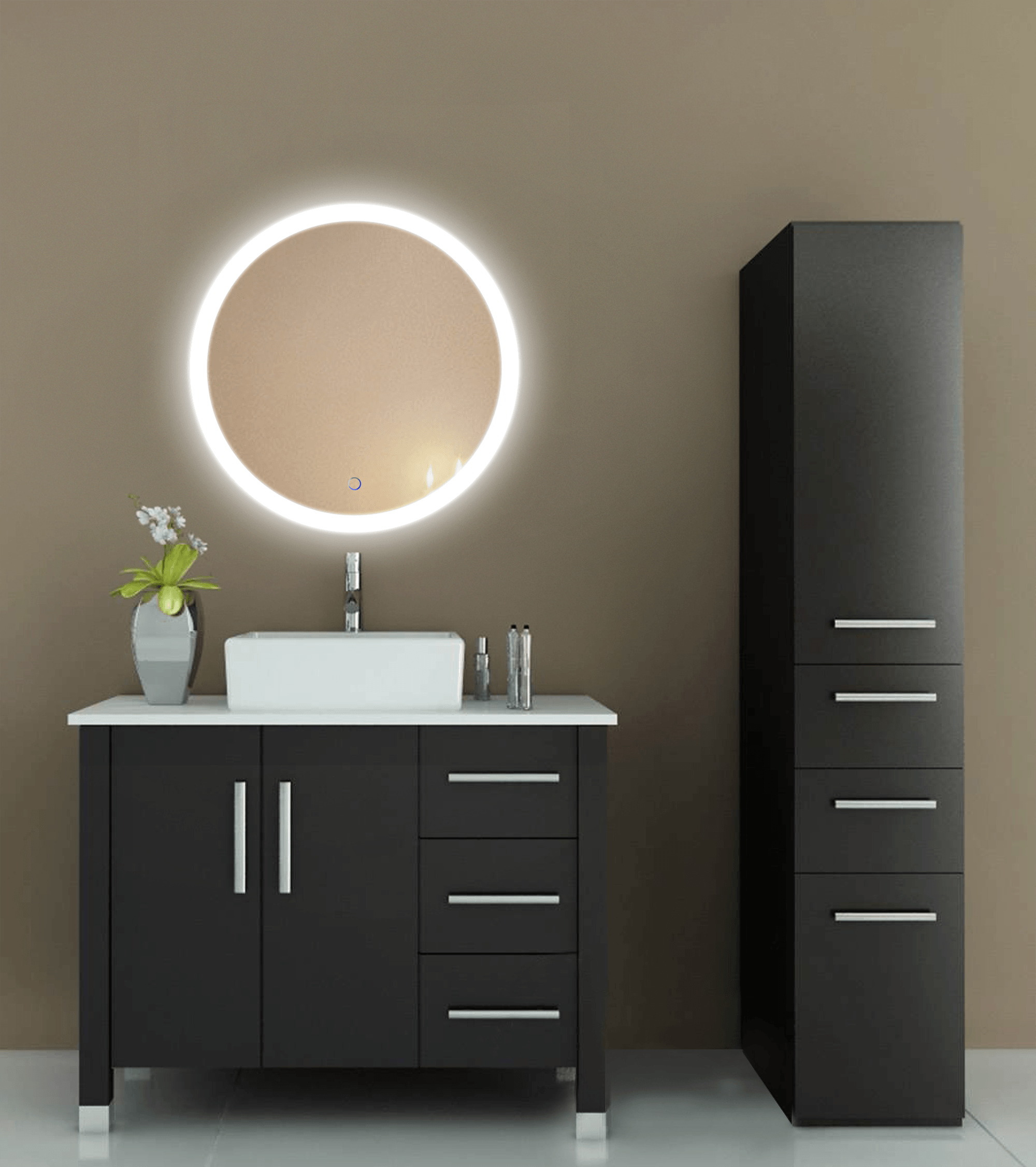 Krugg Icon Round 24x24 Inch LED Bathroom Mirror with Adjustable Dimmer & Anti-Fog Defogger - Perfect for Modern Vanity, Spa-Like Bathroom & Makeup Lighting