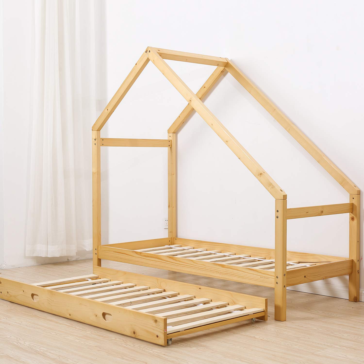 Best Toddler House Bed Frame - Premium Wood Floor Bed with Play Tent for Kids, Twin Size - Safe & Comfortable for Bedroom, Playroom & Nursery Decor